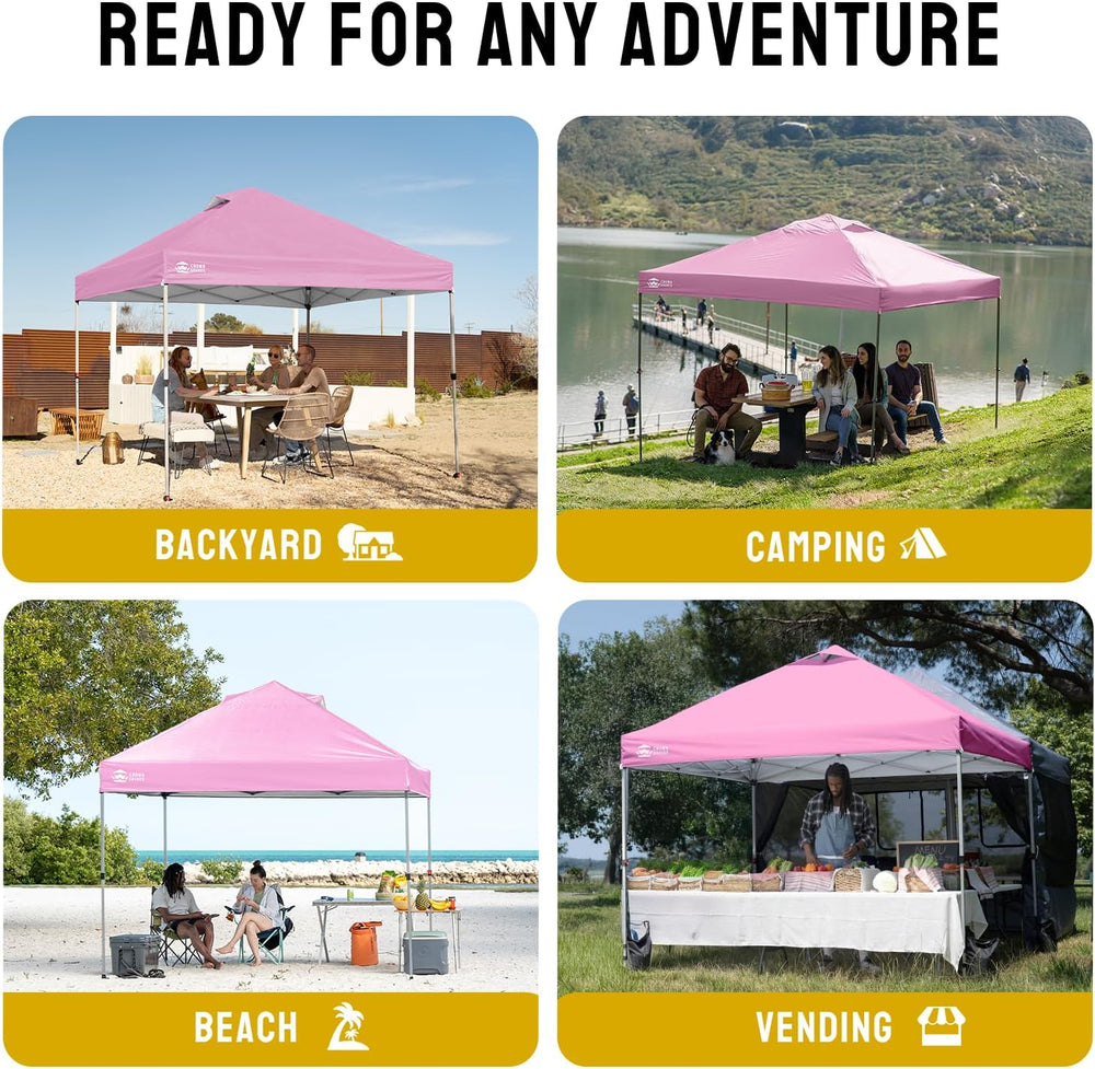 CROWN SHADES 10x10 Pop Up Canopy Tent with One Push Setup, Pink