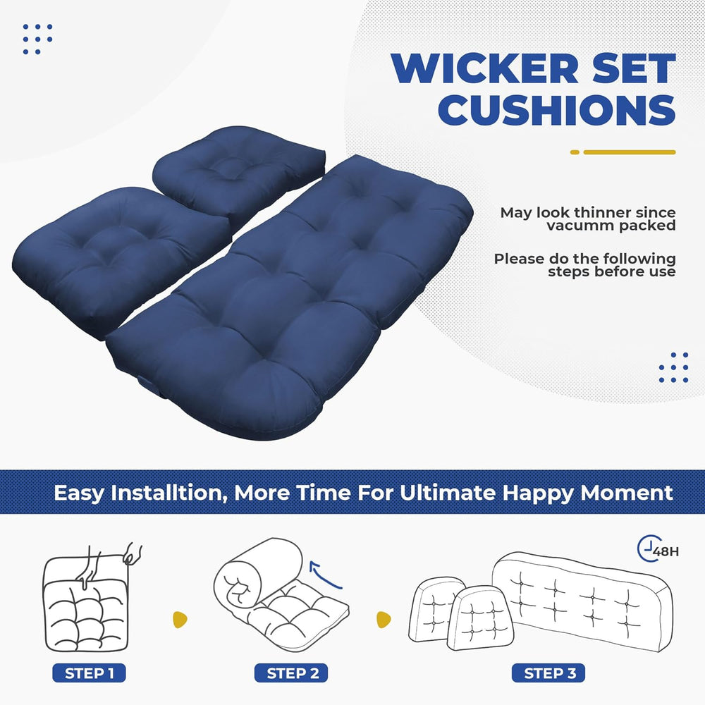 DANGHOOGY Wicker Chair Cushions, Waterproof Outdoor Loveseat Cushions for Pat...