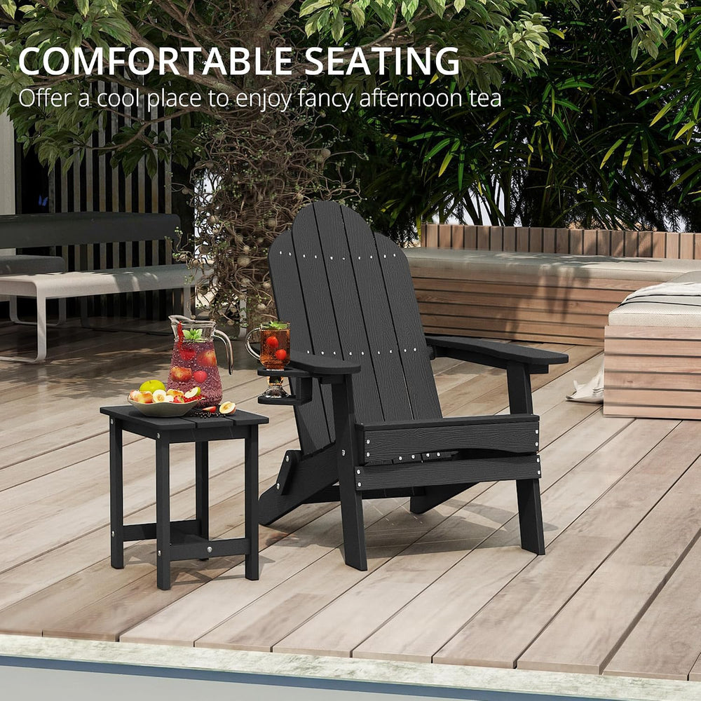 LUE BONA Folding Adirondack Chairs Set of 4, HDPS Fire Pit Chairs, Black