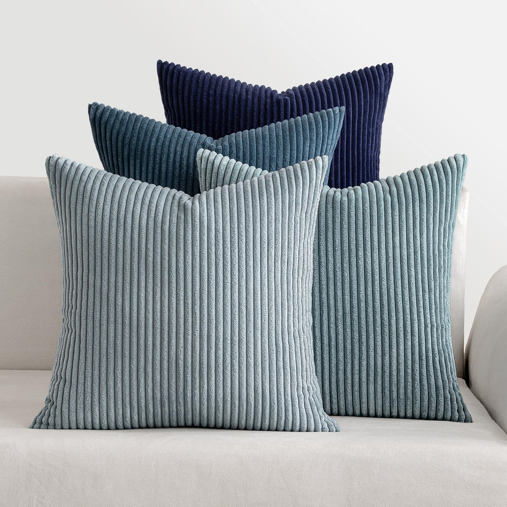 MIULEE Soft Corduroy Decorative Throw Pillow Covers Blue Navy Series 24x24