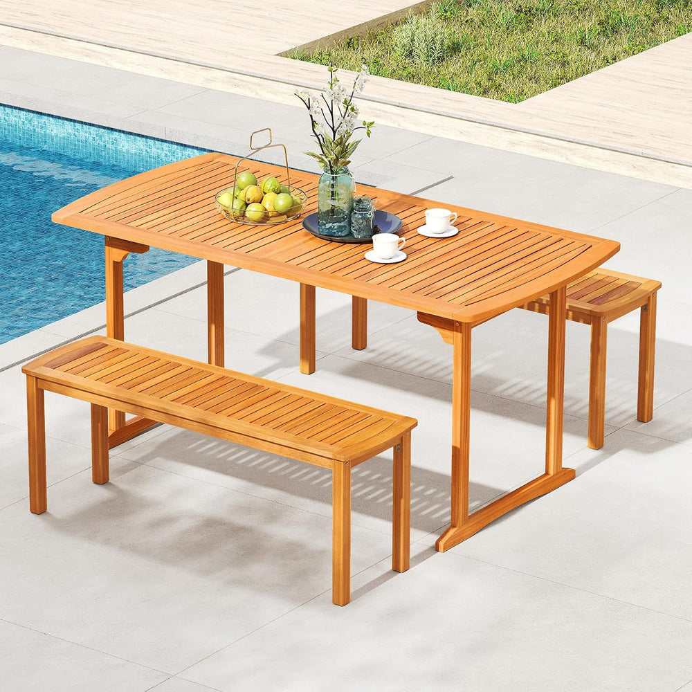 Tangkula Acacia Wood Outdoor Bench, 47" Patio Dining Bench with Slatted ...