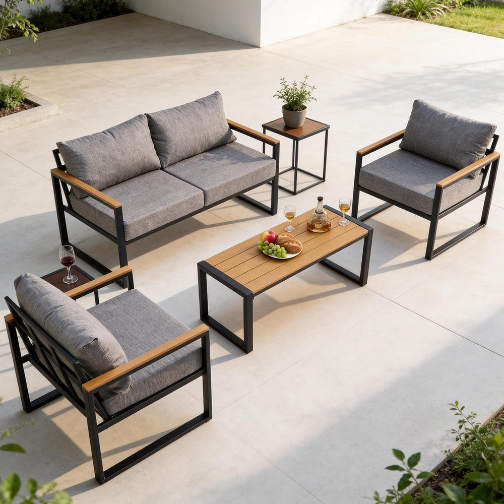 Furnimart 4-Piece Metal Patio Conversation Set, Deep Seating Outdoor Sofa wit...
