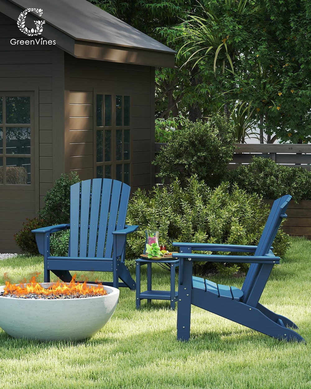 GREENVINES Oversized Adirondack Chairs Set of 6, All Weather HDPE, Blue