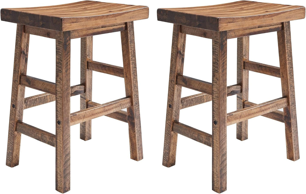 Alaterre Durango Solid Wood Rustic Bar Stool Set of 2, Natural, 26-Inch