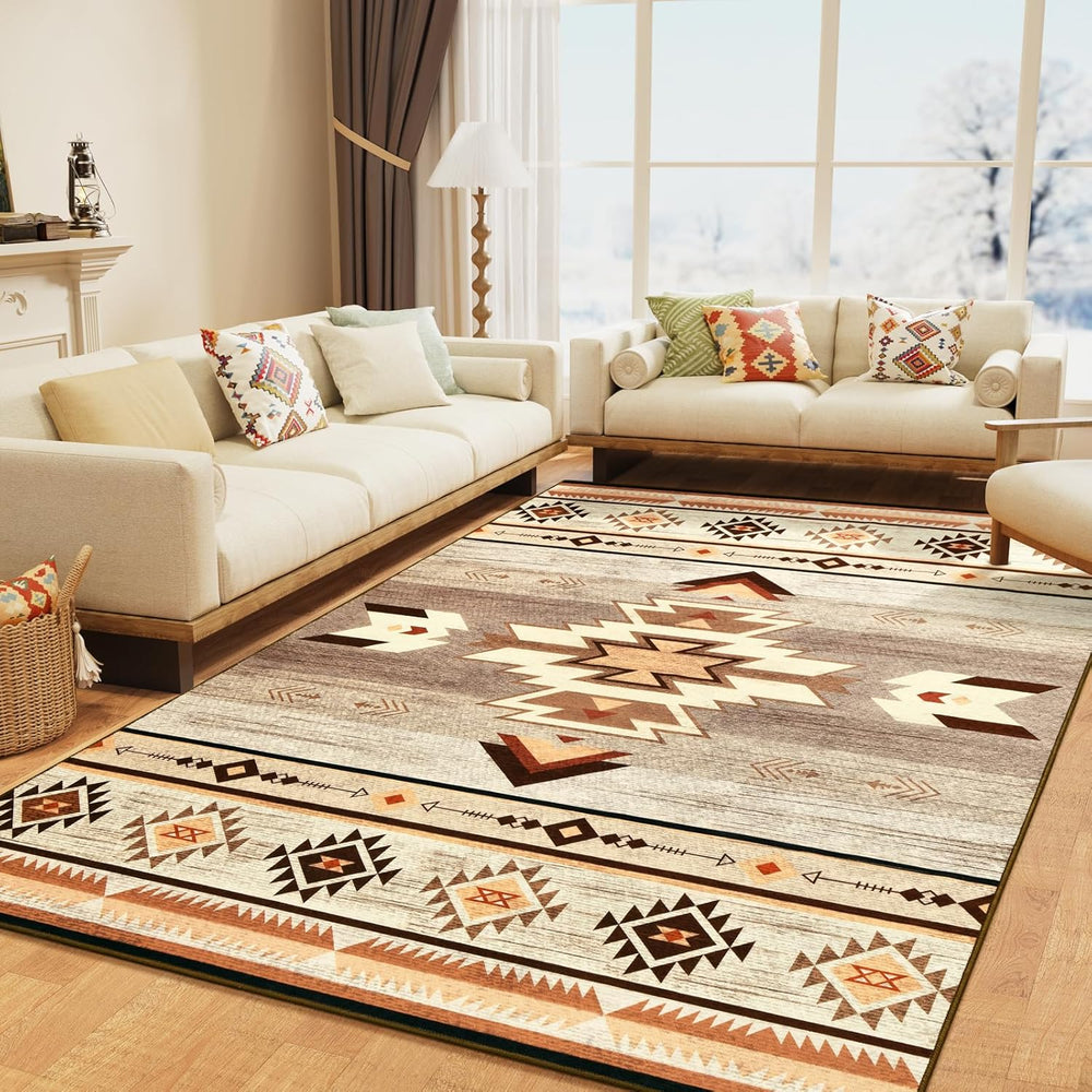 BENRON Western Area Rugs for Living Room Bedroom 5x7, Washable, Warm Beige