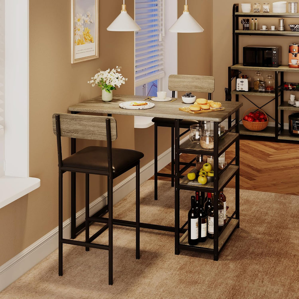 CABIHOME Dining Table Set for 2, Kitchen Table and Upholstered Chairs for 2, ...