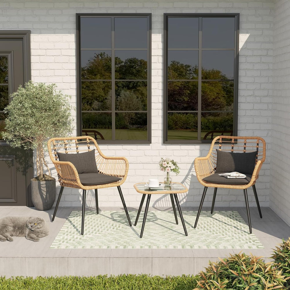 Verano Garden 3 Pieces Patio Bistro Set, Wicker Conversation Chair Sets