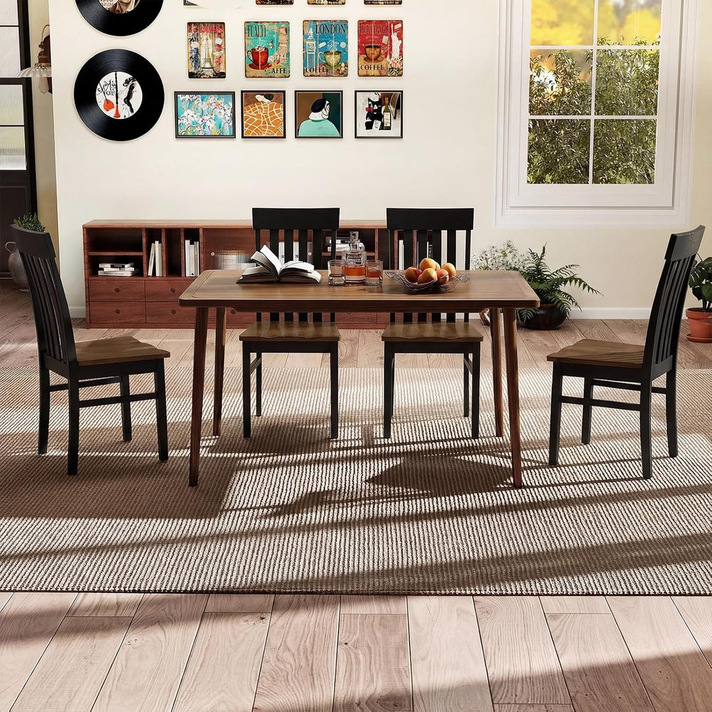 GIANTEX Wooden Dining Chairs Set of 4, Hollowed Backrest & Rubber Wood Seat