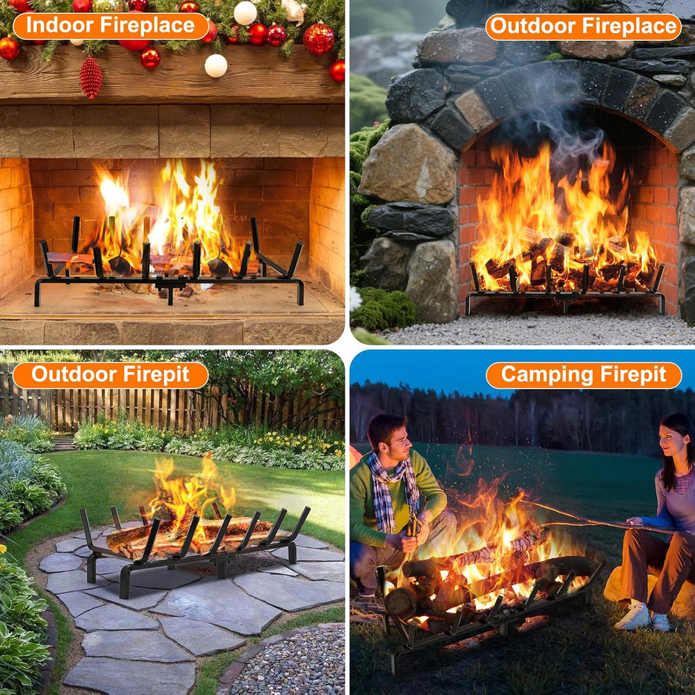 FEED GARDEN 24 Inch Fireplace Grate, 1/2" Solid Steel Log Holder