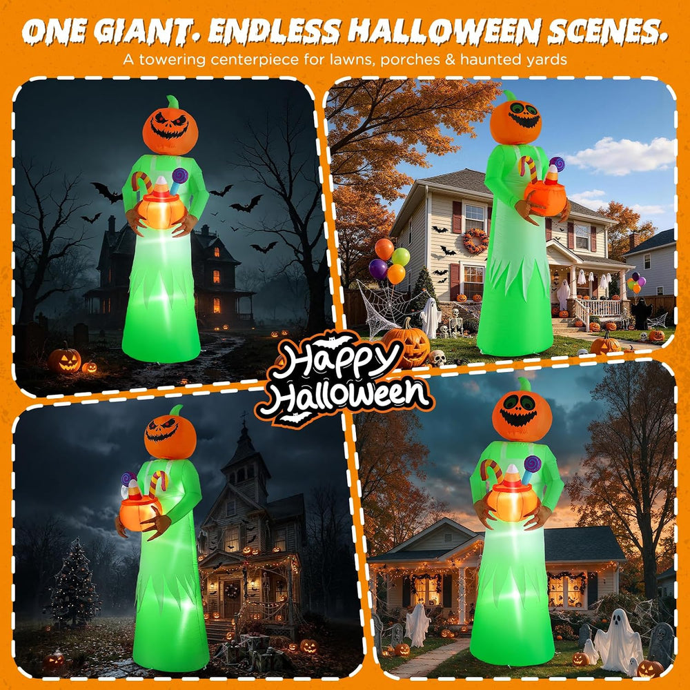 Elegear 10FT Animated Halloween Inflatable with Rotating Pumpkin Head