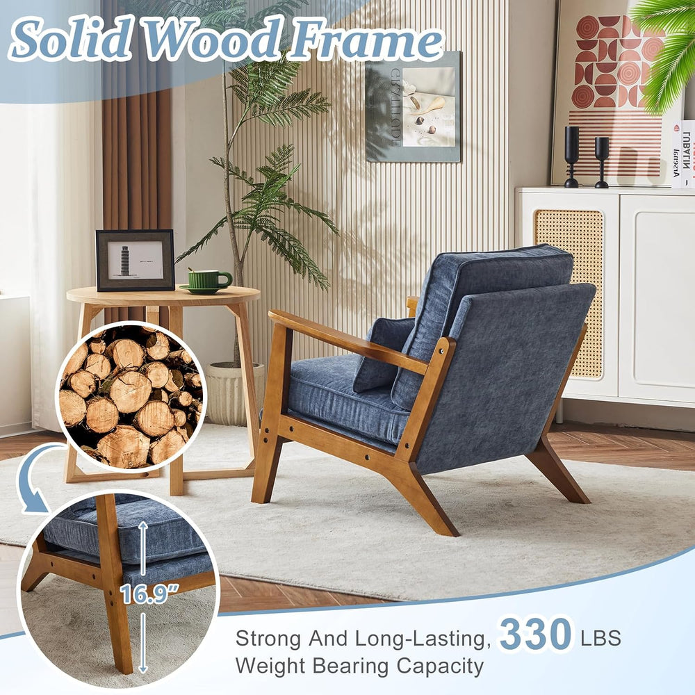 VINGLI Solid Wood Wide Armrests Accent Chair,Upholstered Mid Century Modern C...