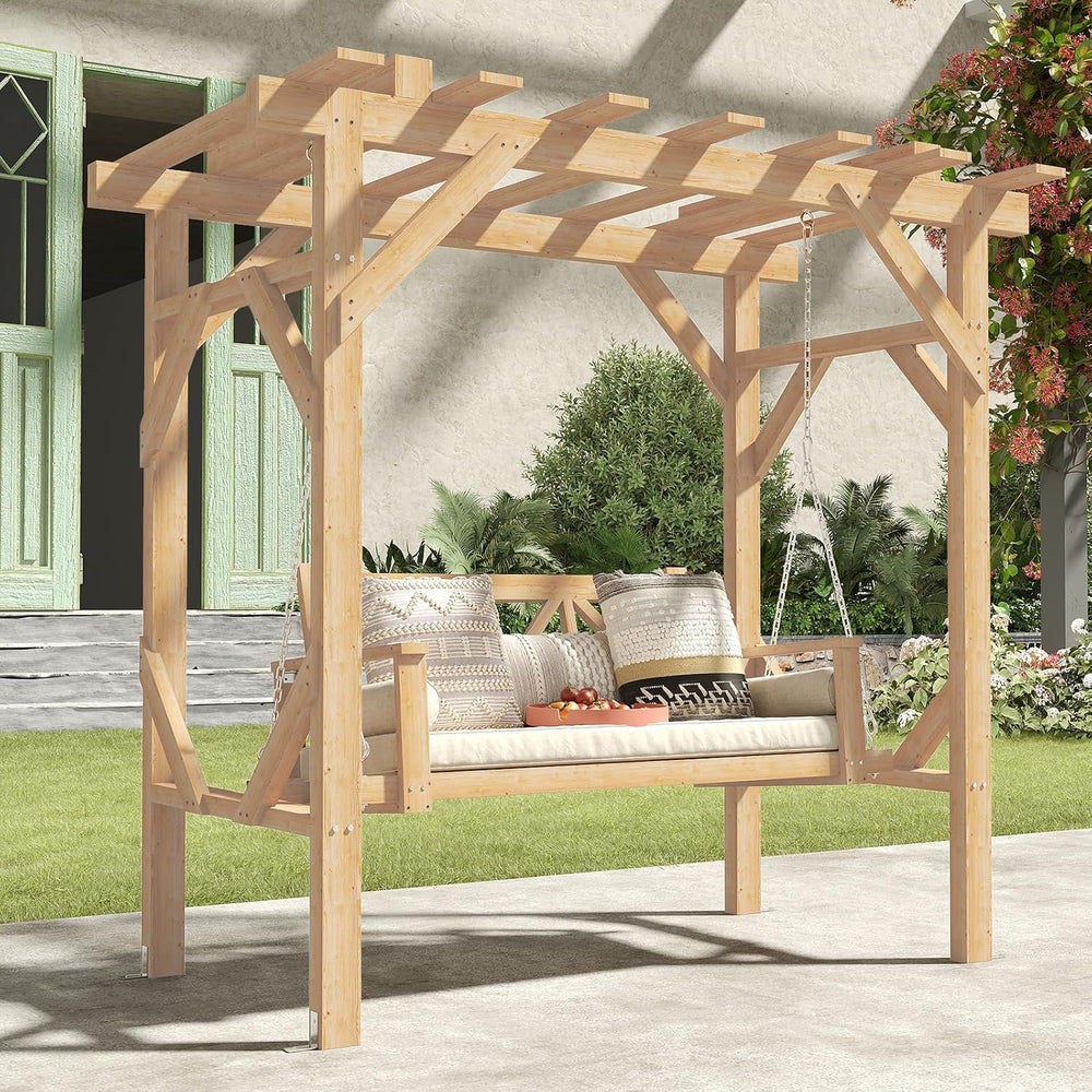 Aoxun 5 FT Cedar Wood Porch Swing, Outdoor Pergola Swing for 3 Person