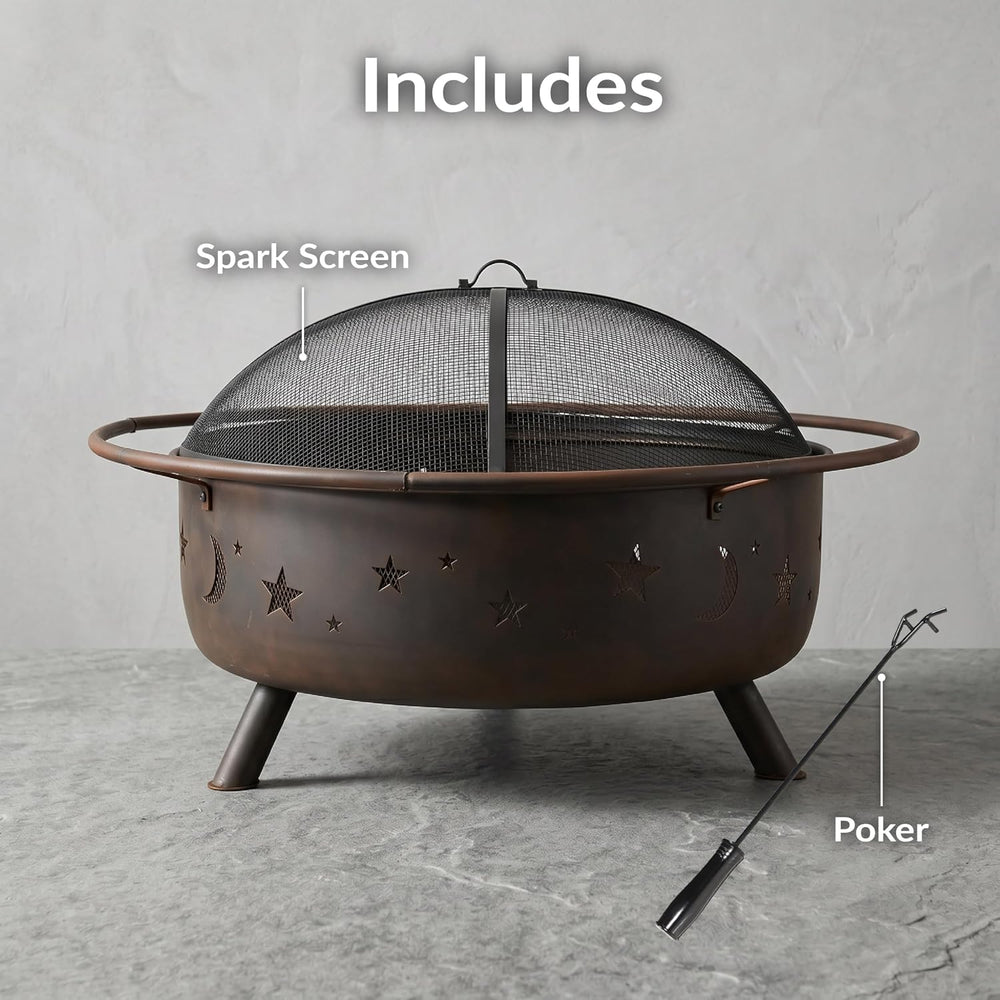 Sunnydaze Cosmic 42" Large Fire Pit for Outside Wood Burning, Round, Metal