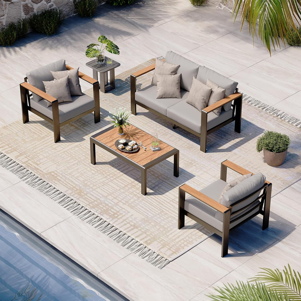 Aluminum Outdoor Patio Furniture Set with Coffee Table, 4 Piece Patio Convers...