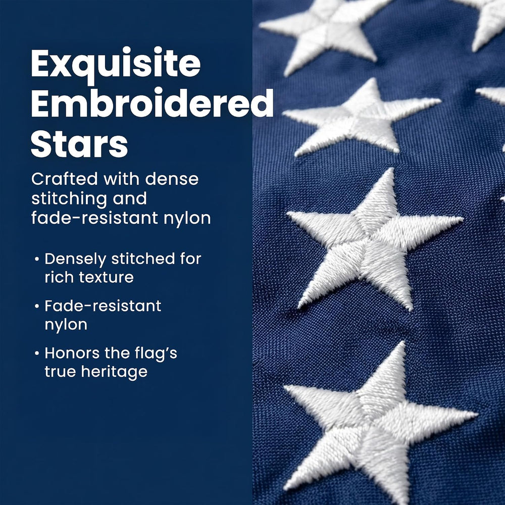 American Flag with Embroidered Stars and Sewn Stripes, Nylon - 30x60 ft