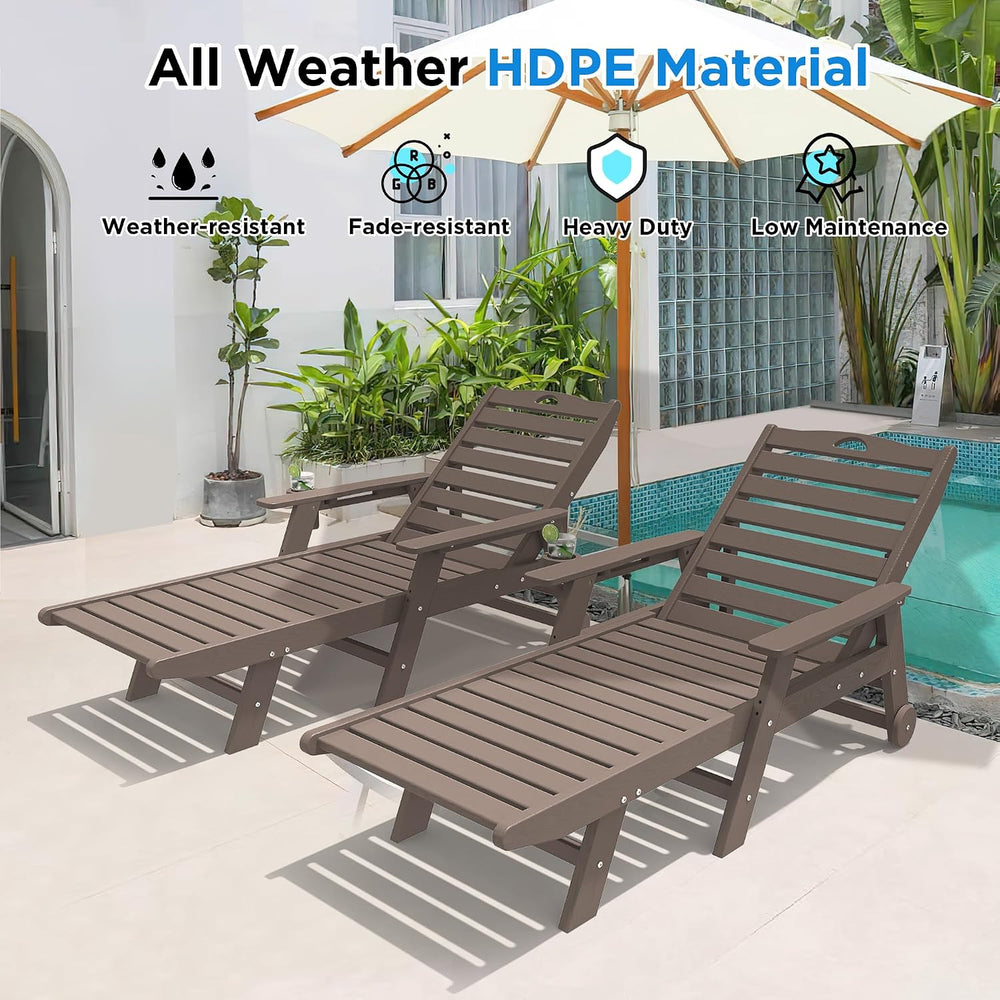 nalone HDPE Chaise Lounge Chair Outdoor with Wheels & Cup Holder, Pool Lo...