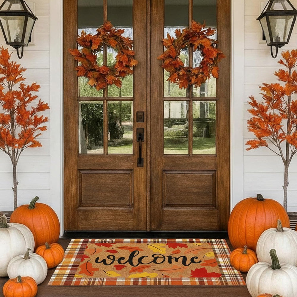Drydiet 2 Pcs Coir Doormats Layered Welcome Mat, Fall Leaf