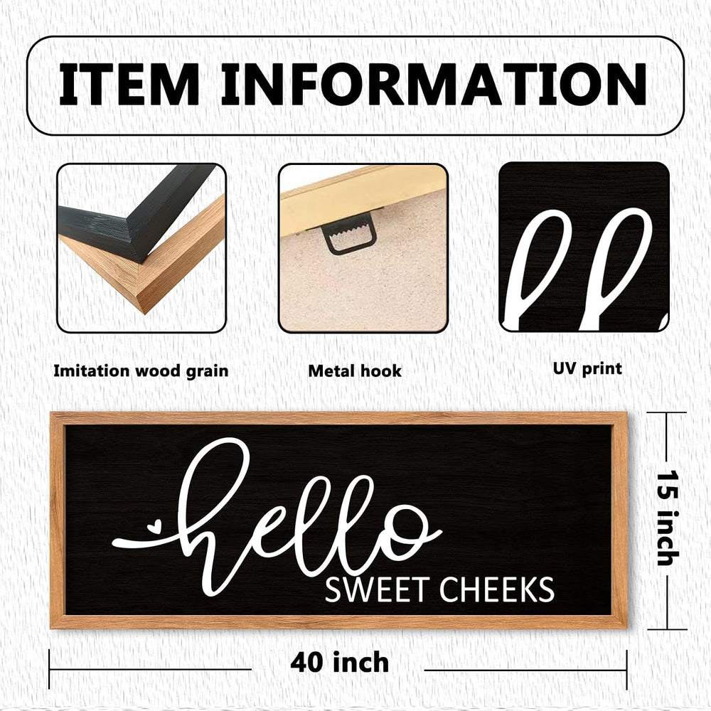 AuraPeak Hello Sweet Cheeks Bathroom Wall Decor, Wood Black, 40"×15"
