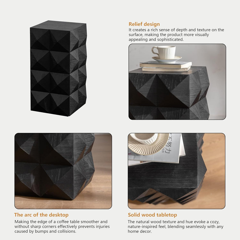 23.62"" Modern Boho end table side table, wooden three-dimensional ...