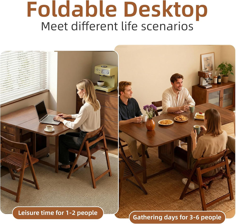 Folding Dining Table and Chairs - 51" Fully Assembled Drop Leaf Table 4-...
