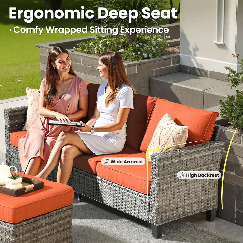 ovios Patio Furniture Set, 5 Pieces Outdoor Wicker Sofa Couch with Chairs, Ot...