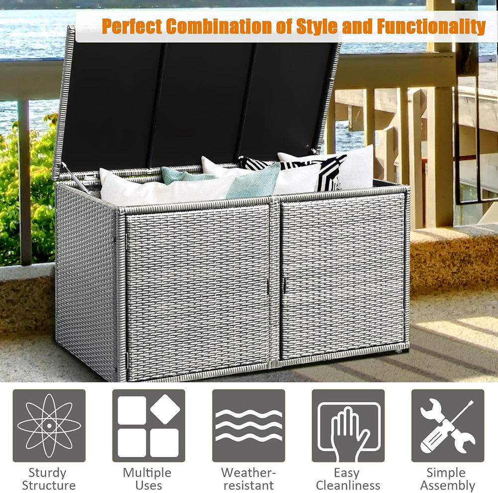 HAPPYGRILL Deck Box Outdoor Patio Pool Storage Box Outside Rattan Wicker Stor...