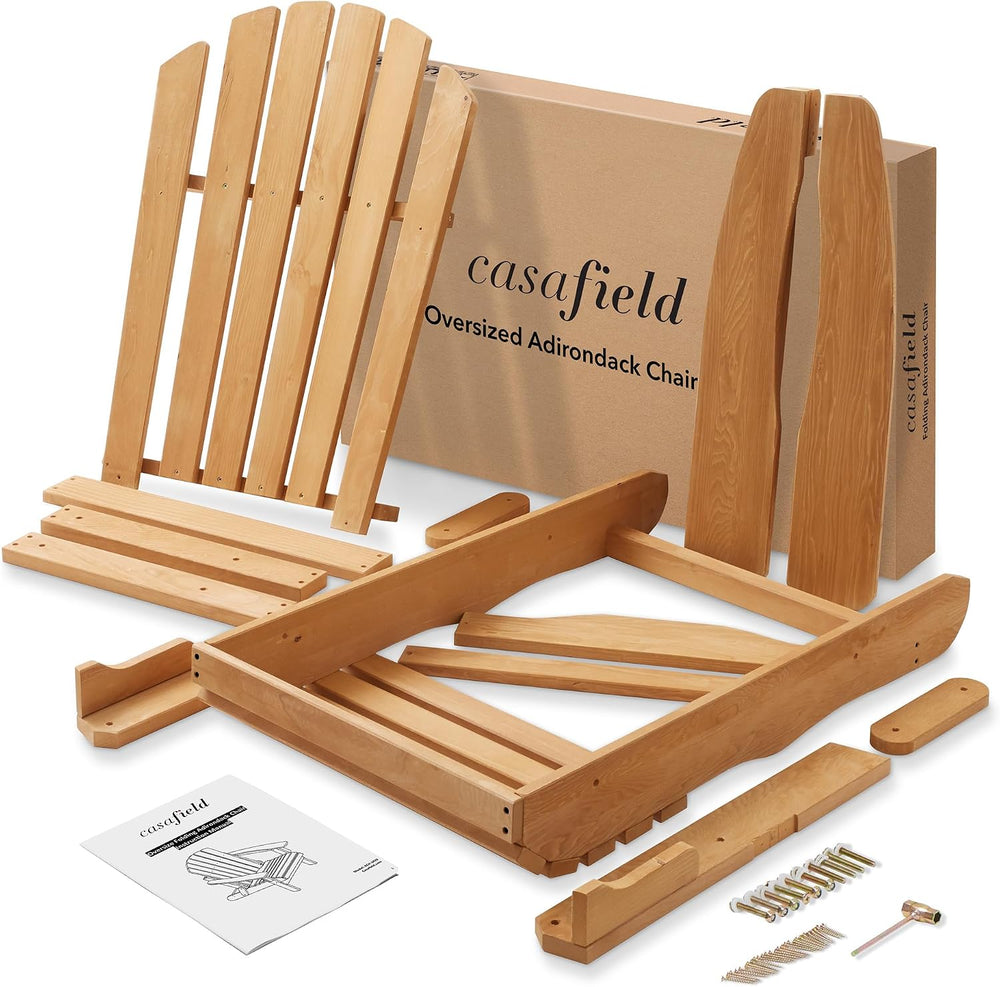 Casafield Oversized Folding Adirondack Chair, Cedar Wood Outdoor Fire Pit Lou...