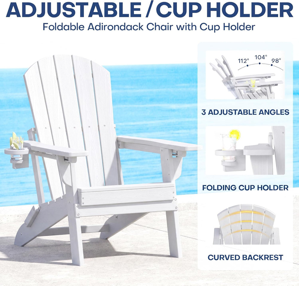 Plawdlik Folding Adirondack Chair Adjustable 3-Position Backrest, White