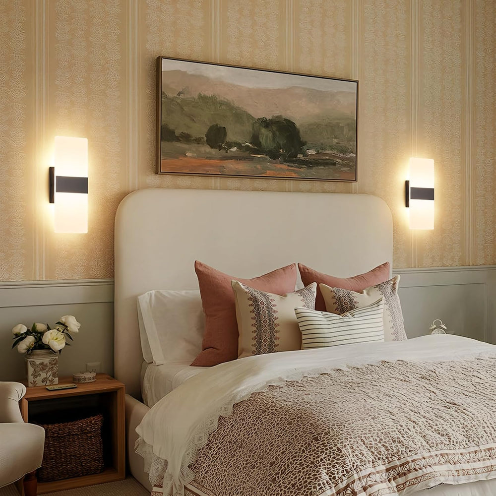 Modern Dimmable LED Wall Sconce Set of 2, Black Hardwired Light Fixture