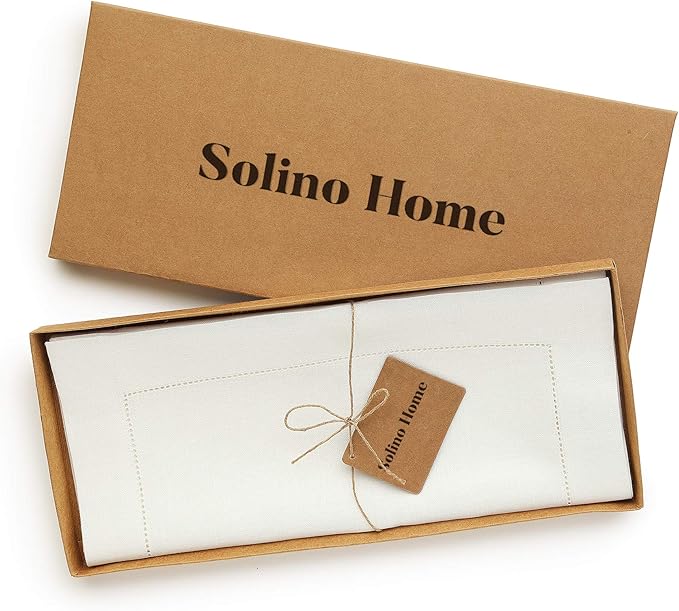 Solino Home Linen Ivory Table Runner 72 Inches Long - 100% Pure Linen Hemstit...