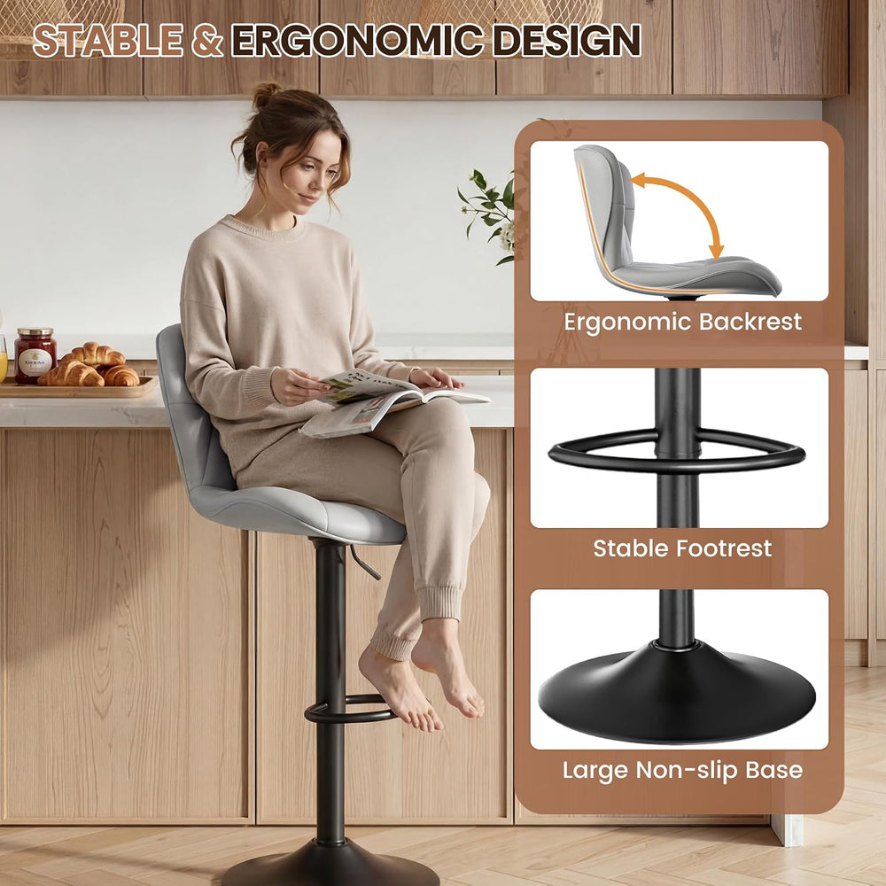 Nebuaegis Bar Stools Set of 2, Modern Faux Leather Adjustable Swivel Barstool...