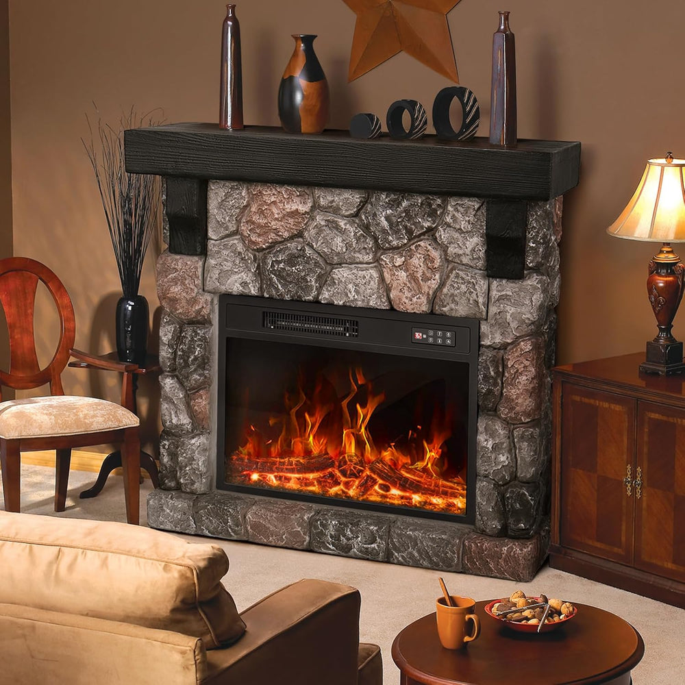 36inch Electric Fireplace with Mantel, Stone Fireplace Heater