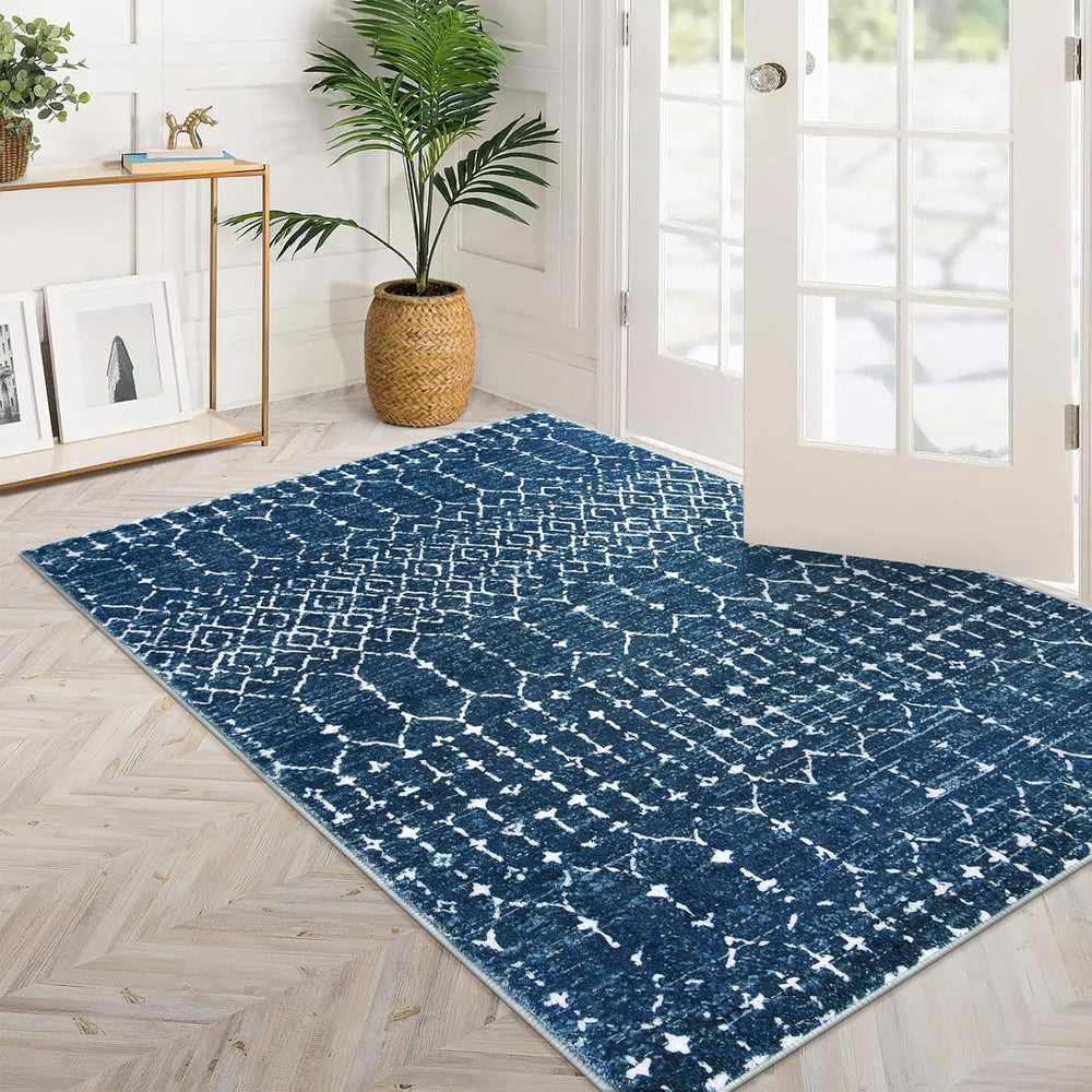 Lahome Moroccan Blue 3x5 Non-Slip Washable Soft Rug for Bedroom Floor Throw, ...