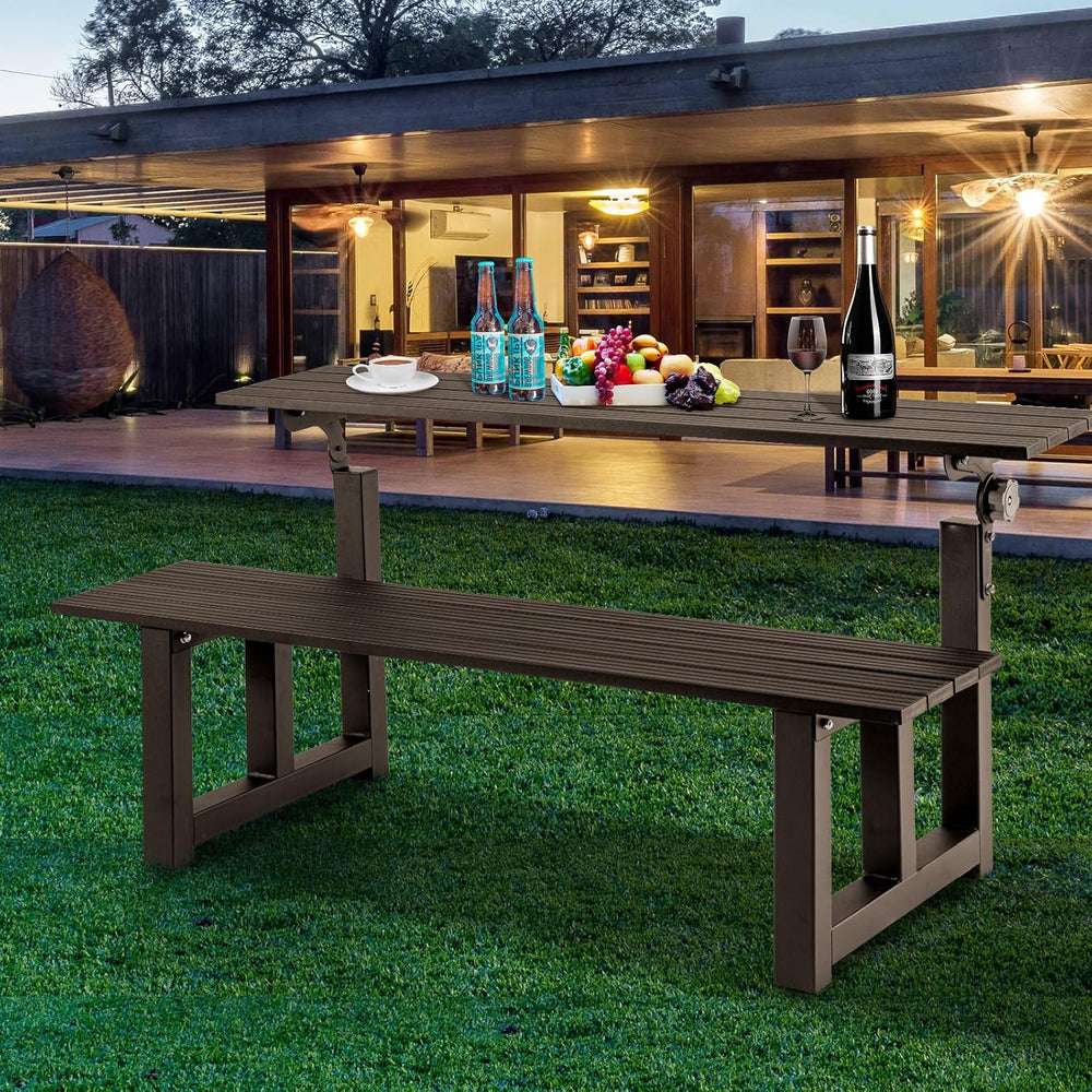 TECSPACE Aluminum Outdoor Convertible Bench, Brown, 400 LBS Load Capacity, Ad...