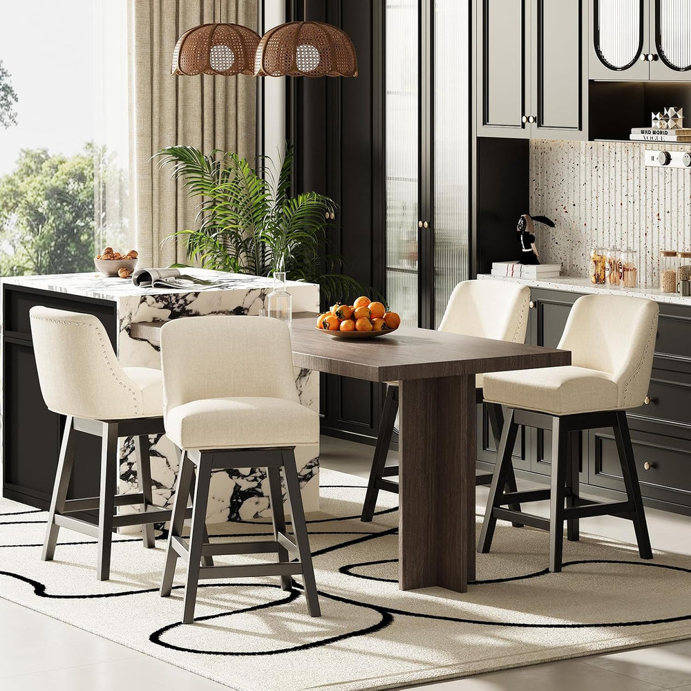 MALOL 27" Swivel Bar Stools Set of 3, Upholstered Barstools with Padded ...