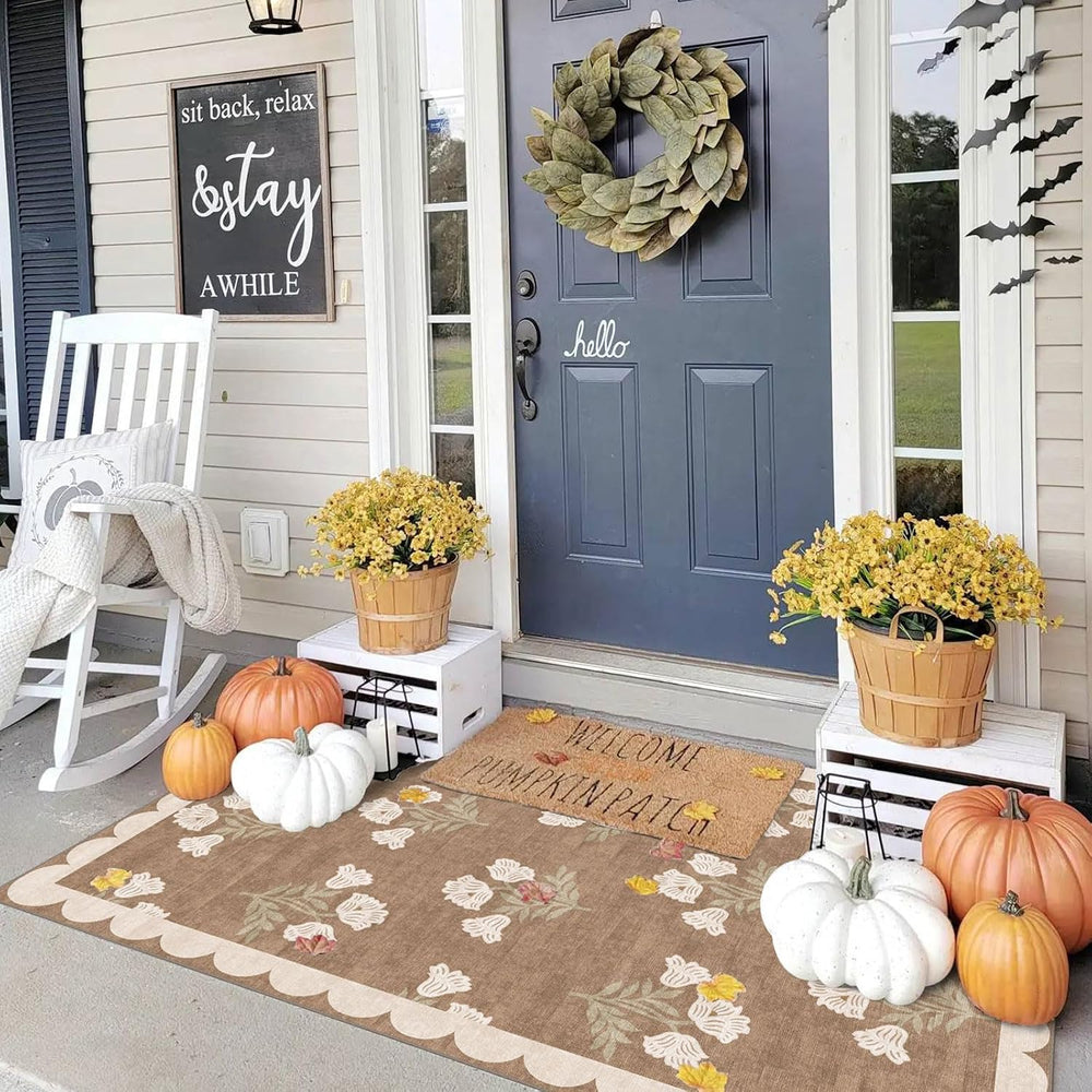 3x5 Floral Entry Rug - Small Washable Indoor Outdoor Mats for Front Door Non-...
