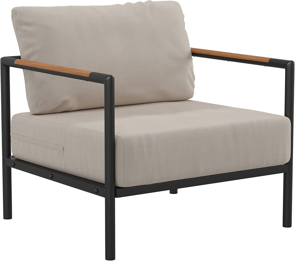 Flash Furniture Patio Chair with Cushions, Black/Beige