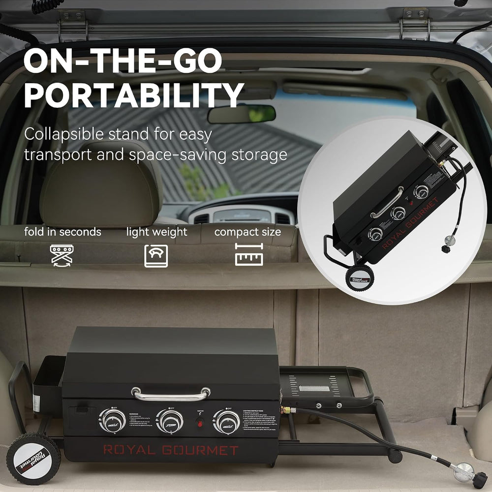 Royal Gourmet PD3001 3-Burner Propane Gas Griddle with Collapsible Stand