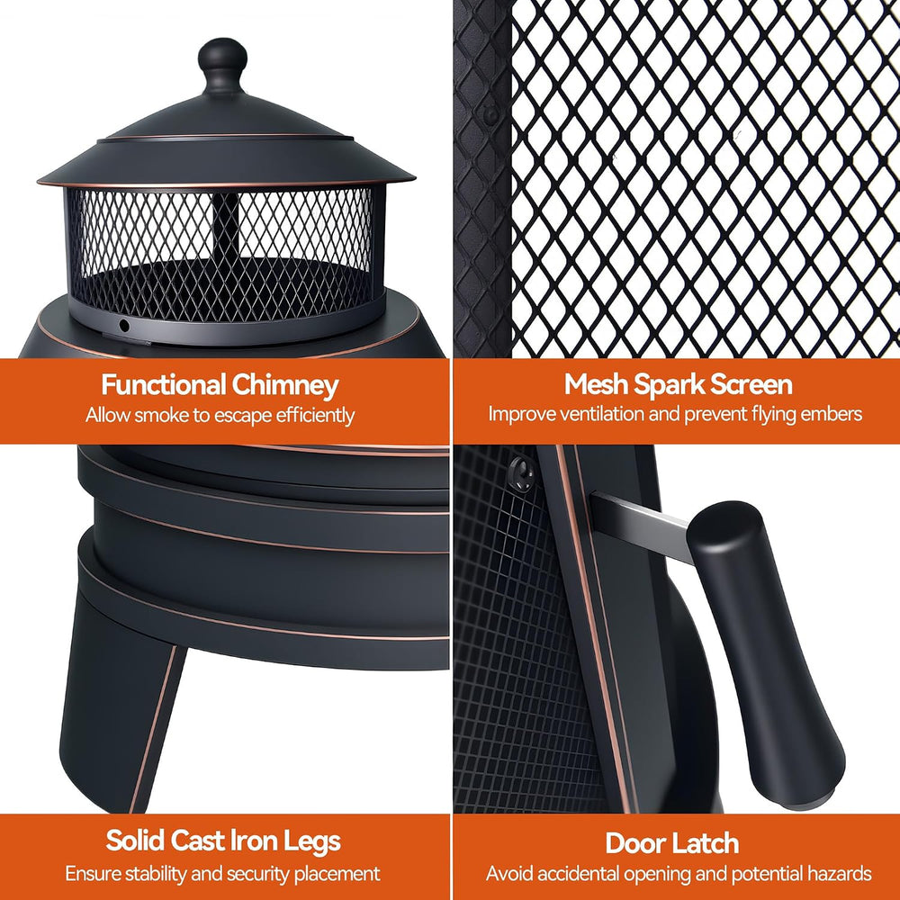 Metal Outdoor Fire Pit for Outside Wood Burning，24 Inch Chiminea Outdoor Fire...