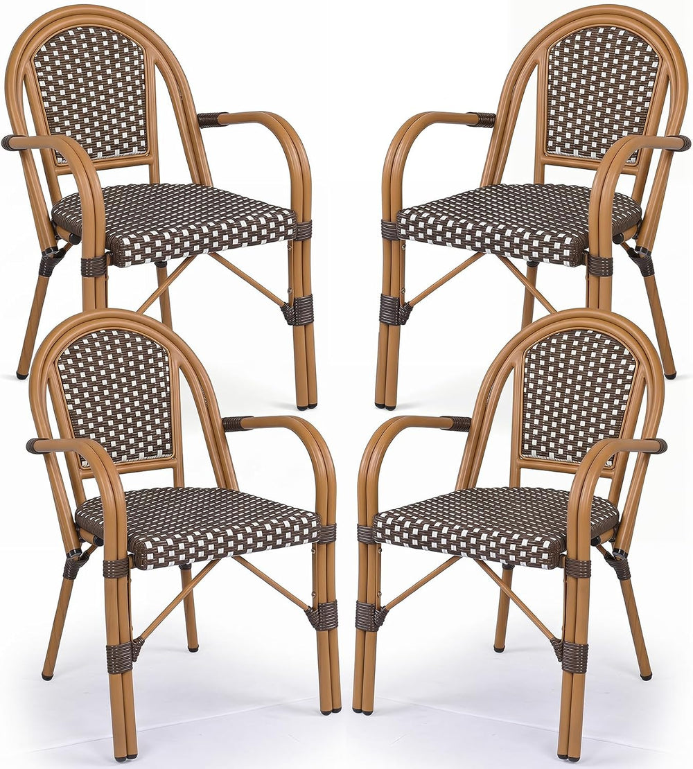 Tangkula Wicker Patio French Bistro Dining Chairs Set of 4