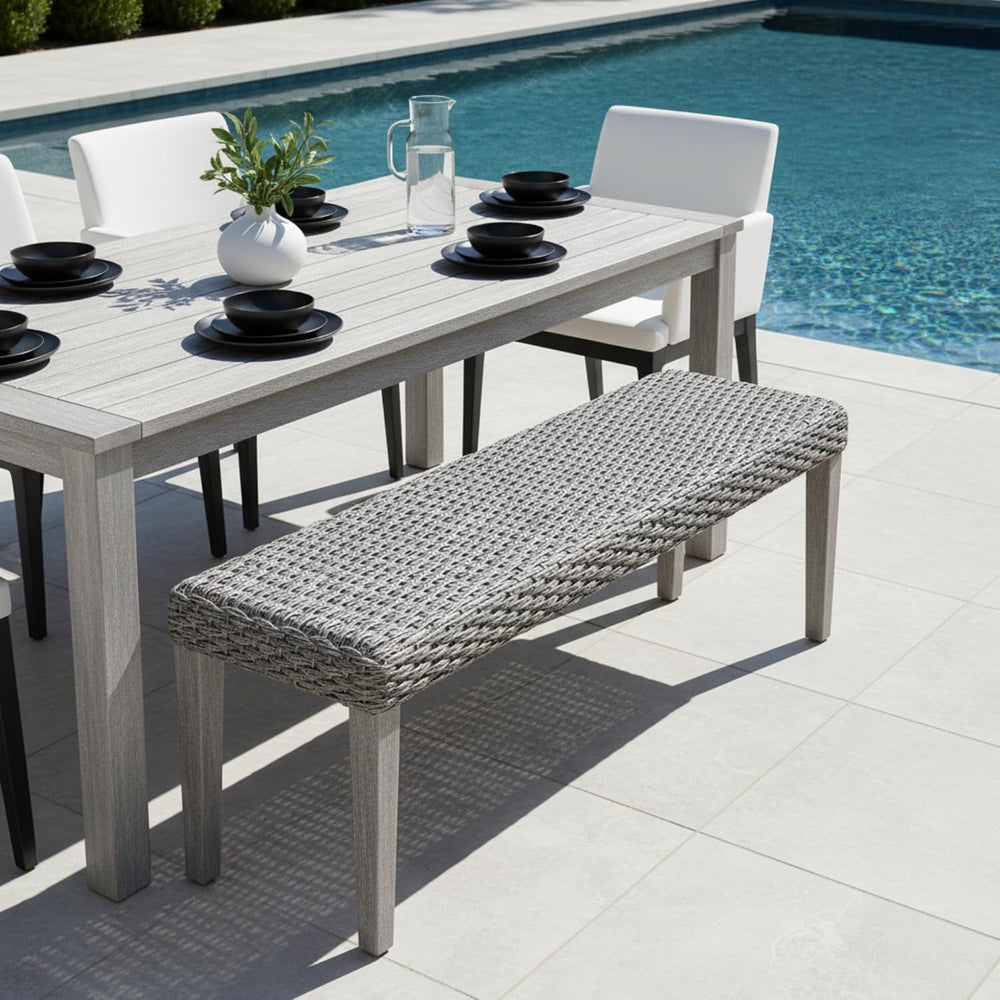 Outdoor Rattan Backless Bench with PE Wicker & Acacia Wood Frame, Grey