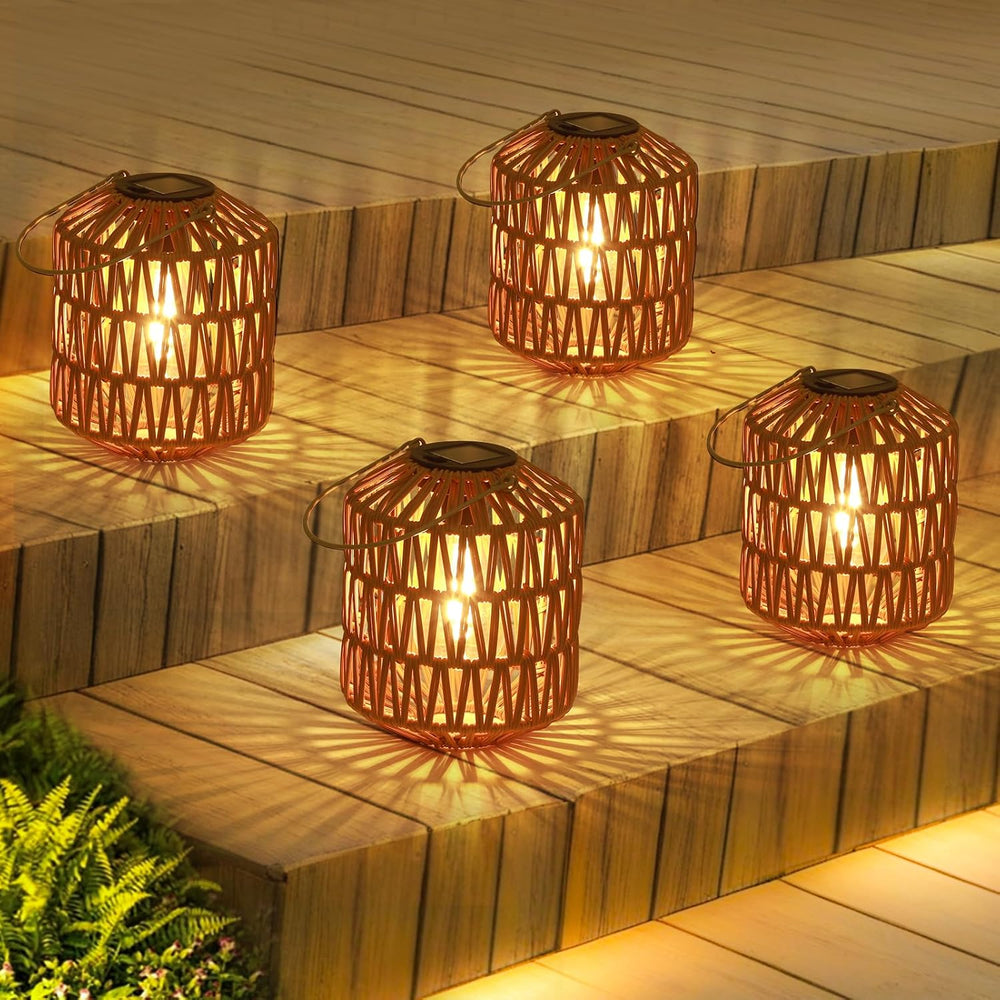 Eyassi Rattan Solar Lights, 4 Pack Solar Lanterns Outdoor Waterproof, Outdoor...
