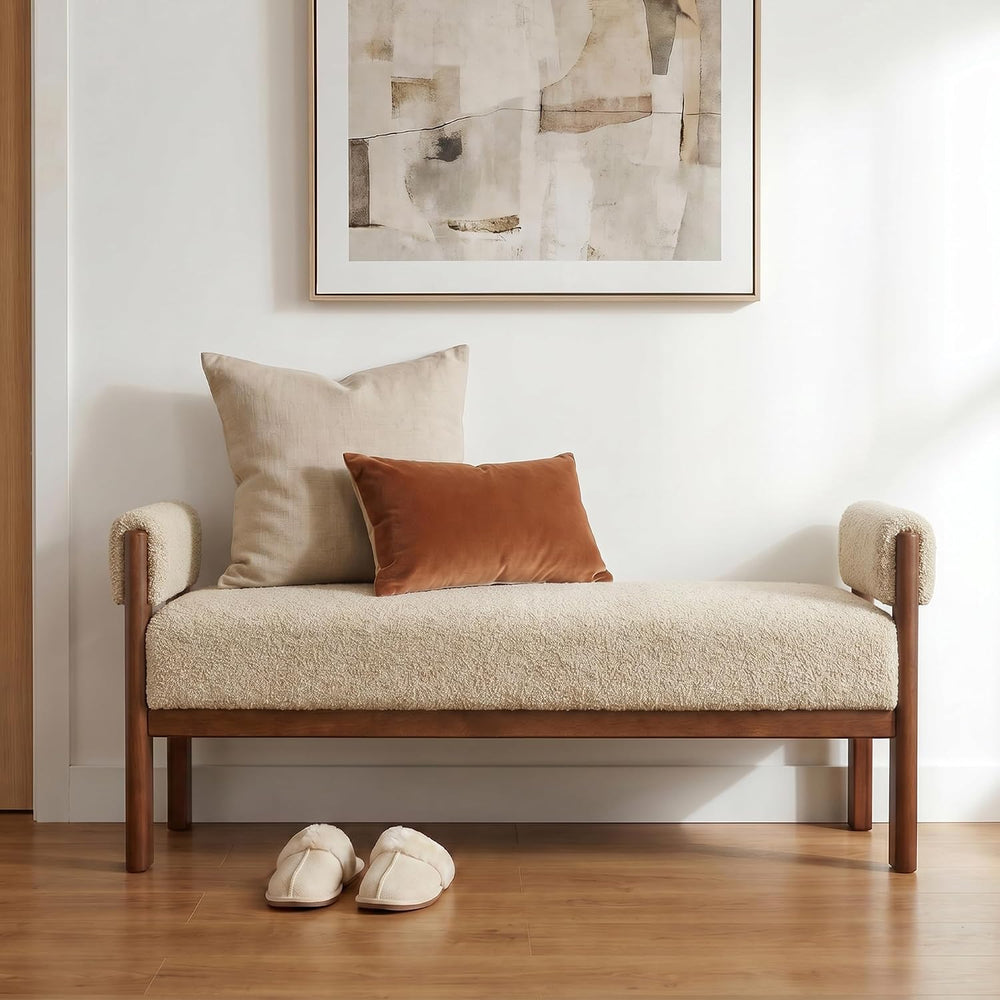 VKNOW 51.8”End of Bed Bench Upholstered Bedroom Bench with Arms, Brown