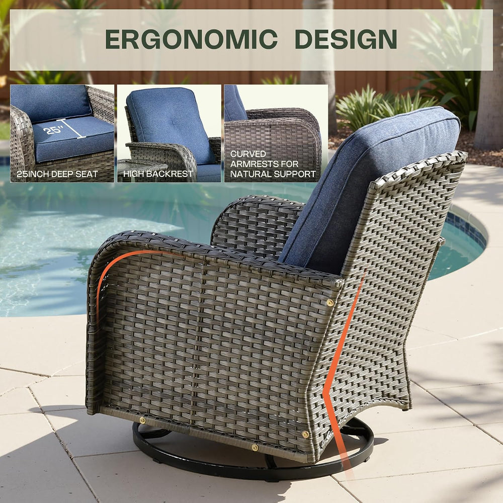 3-Piece Patio Furniture Set, Outdoor Wicker Furniture with Coffee Table, High...