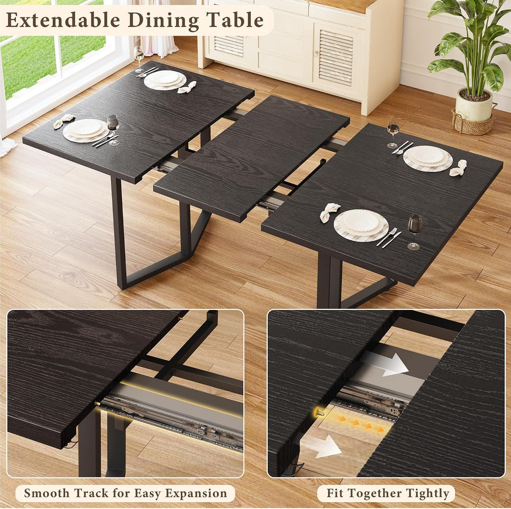 HUAHUU 63" Extendable Dining Table Set for 4-6, Kitchen Table with 2 Uph...