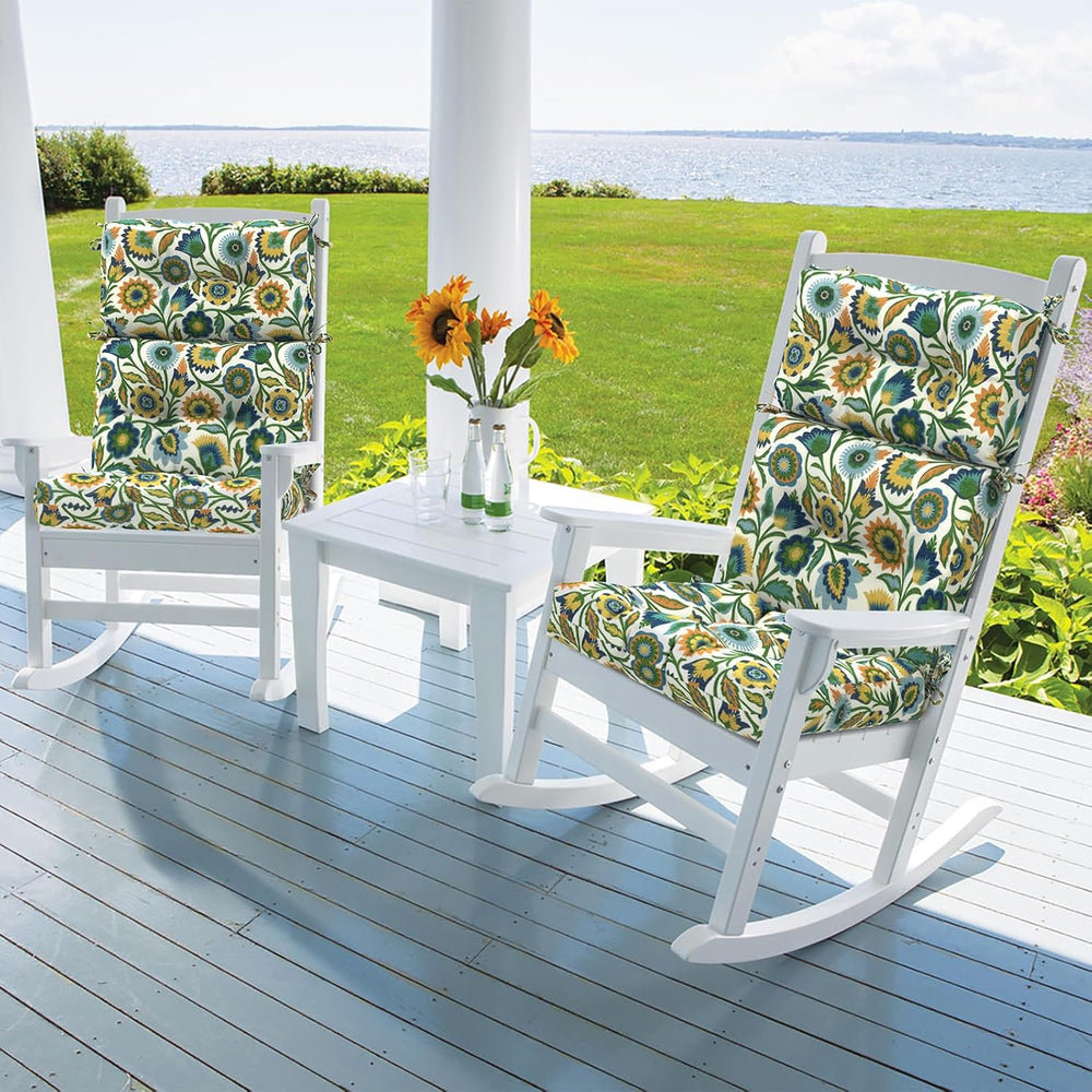 DYTXIII Outdoor High Back Chair Cushions Set of 2, Water Repellent Tufted Roc...