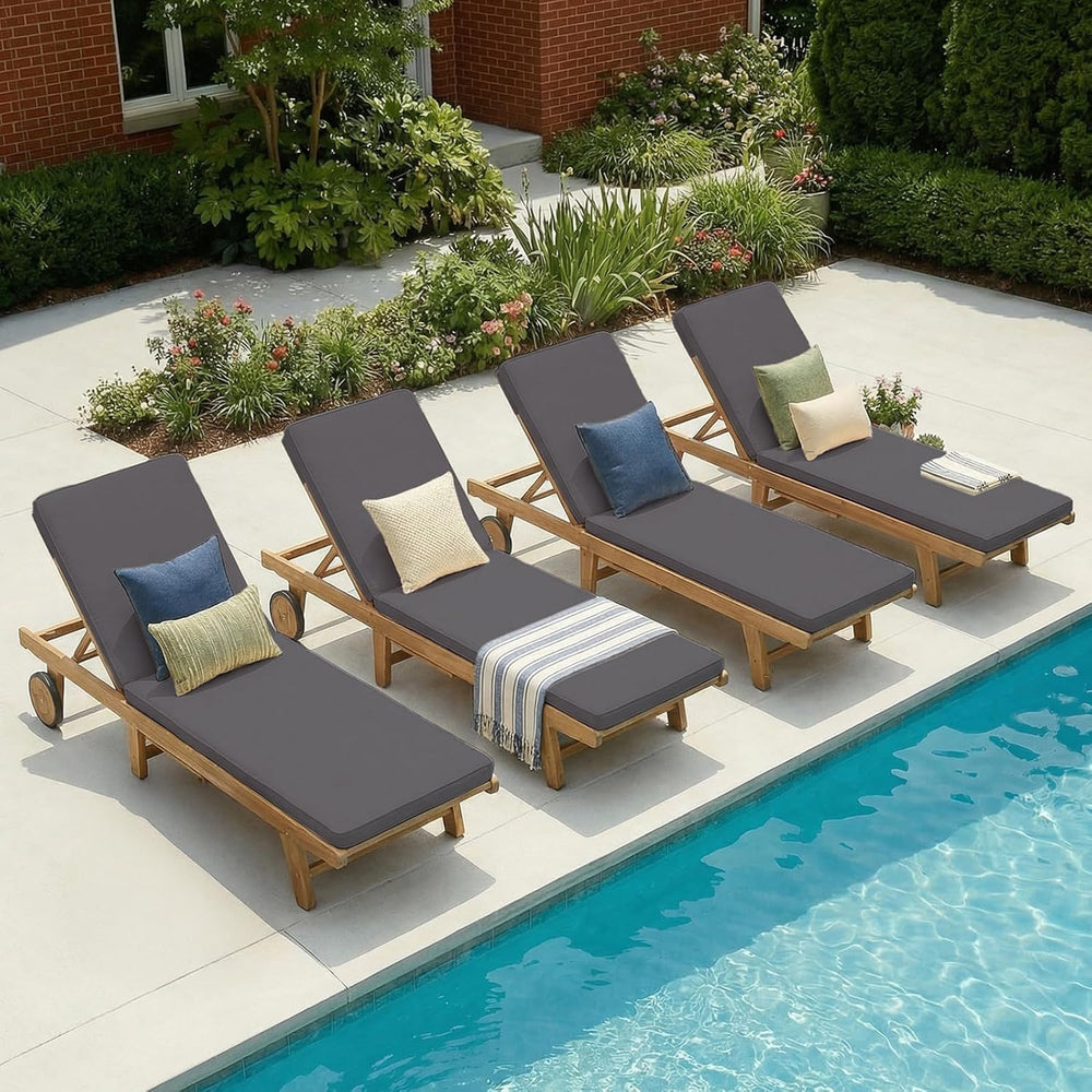 Patiorama Patio Acacia Wood Chaise Lounge Chair of 4,Pool Chair, Dark Grey