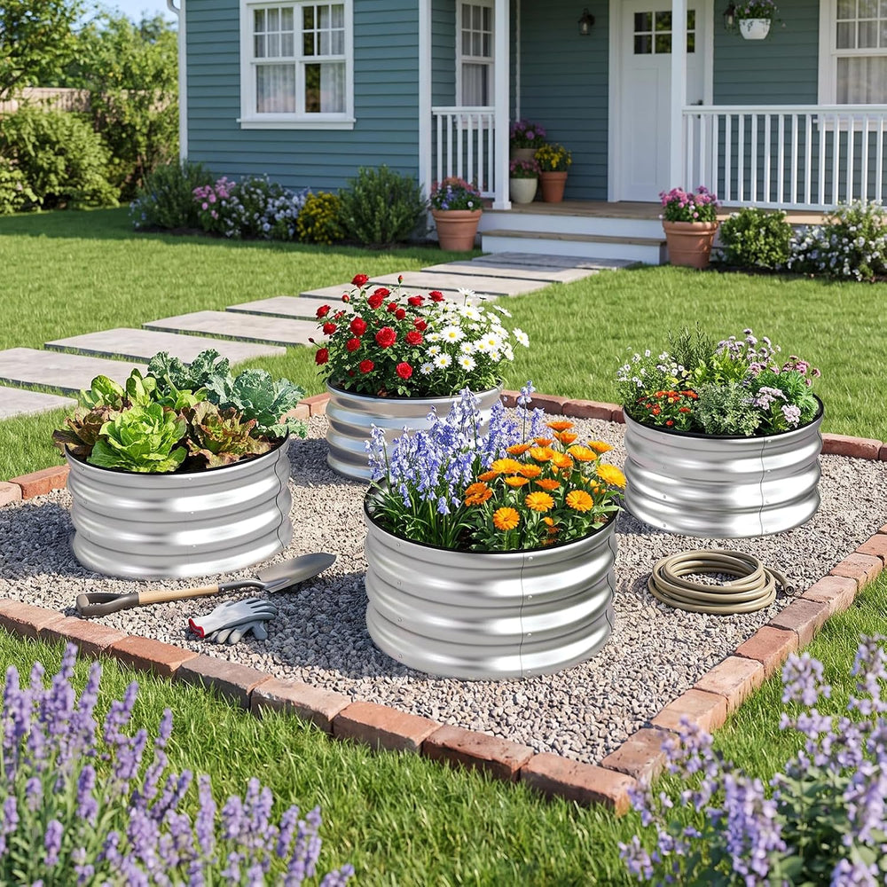 3-Pack Round Raised Garden Bed Outdoor 2x2x1ft Planter Box, Silver