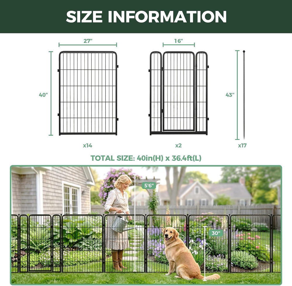 FXW No Dig Garden Fence, Outdoor for Yard, 40in(H) x 36.4ft(L), 16 Panels