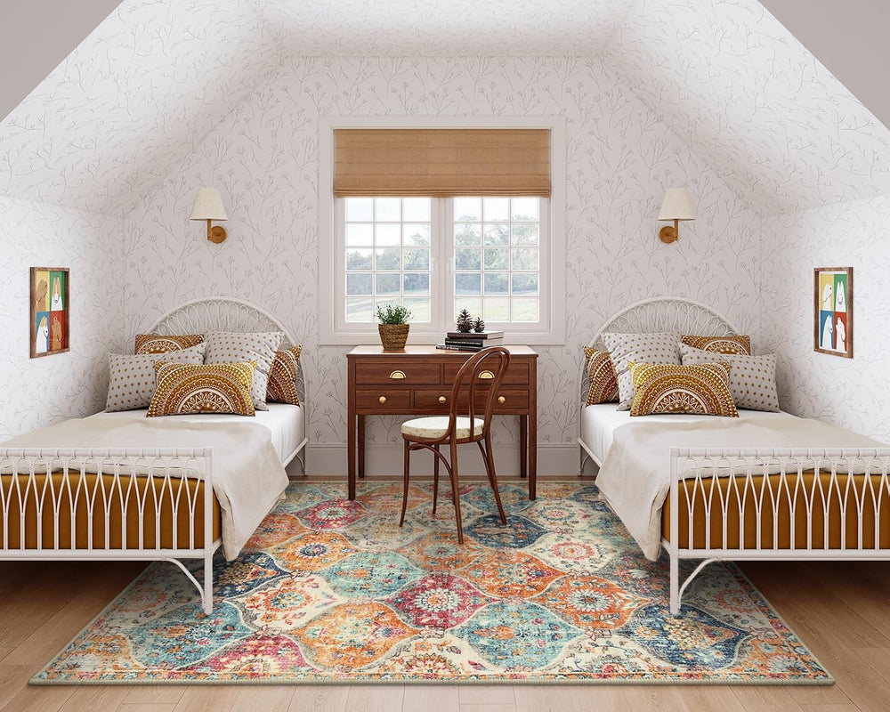 Lahome Moroccan 5x8 Area Rug, Ultra-Thin Washable Rugs for Living Room Bedroo...